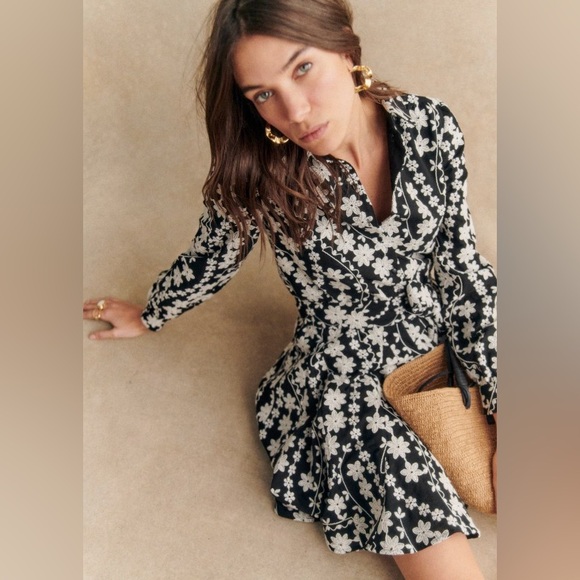 Sezane Sol Dress in Ecru Embroidery/Black Size 4/36 NWOT - Picture 2 of 4